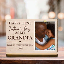 Happy First Father's Day As My Grandpa Custom Photo Plaque - Personalized Custom 2-Layer Wood Plaque With Flat Base - GRP054_WPLA