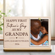 Happy First Father's Day As My Grandpa Custom Photo Plaque - Personalized Custom 2-Layer Wood Plaque With Flat Base - GRP054_WPLA