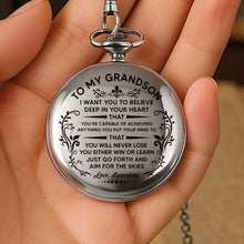 To My Grandson, Believe In Yourself With Elegant Flourishes - Personalized Silver Plated Pocket Watch - GSN001_SWATCH
