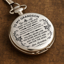 To My Grandson, Believe In Yourself With Elegant Flourishes - Personalized Silver Plated Pocket Watch - GSN001_SWATCH