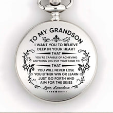 To My Grandson, Believe In Yourself With Elegant Flourishes - Personalized Silver Plated Pocket Watch - GSN001_SWATCH