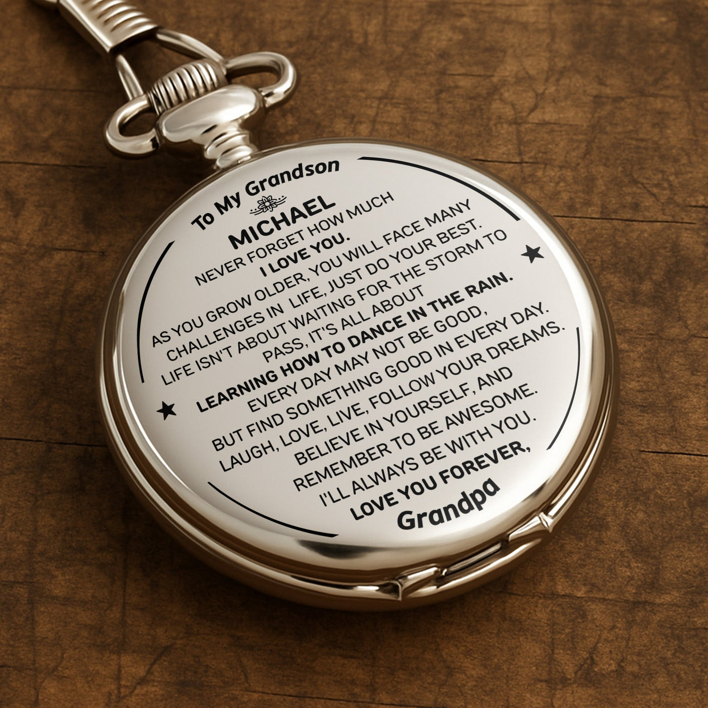 To My Grandson Never Forget How Much I Love You - Personalized Silver Plated Pocket Watch - GSN009_SWATCH