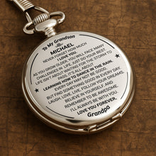 To My Grandson Never Forget How Much I Love You - Personalized Silver Plated Pocket Watch - GSN009_SWATCH