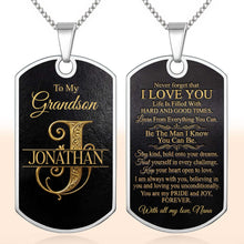 To My Grandson Custom Split Initial Monogram Name - Personalized Custom Dog Tag Necklace - GSN070_DTNECK