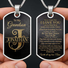 To My Grandson Custom Split Initial Monogram Name - Personalized Custom Dog Tag Necklace - GSN070_DTNECK