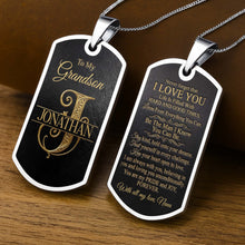 To My Grandson Custom Split Initial Monogram Name - Personalized Custom Dog Tag Necklace - GSN070_DTNECK