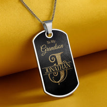 To My Grandson Custom Split Initial Monogram Name - Personalized Custom Dog Tag Necklace - GSN070_DTNECK