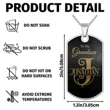 To My Grandson Custom Split Initial Monogram Name - Personalized Custom Dog Tag Necklace - GSN070_DTNECK