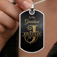 To My Grandson Initial Name Scrollwork Design - Personalized Custom Dog Tag Necklace - GSN091_DTNECK