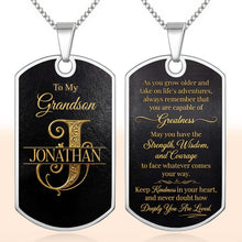 To My Grandson Initial Name Scrollwork Design - Personalized Custom Dog Tag Necklace - GSN091_DTNECK