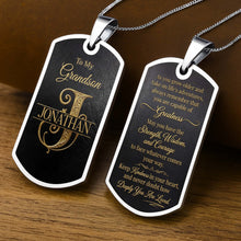 To My Grandson Initial Name Scrollwork Design - Personalized Custom Dog Tag Necklace - GSN091_DTNECK