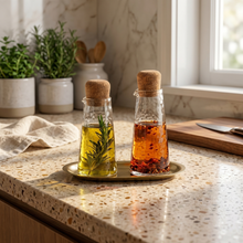 Glass Carafe Set with Brass Tray