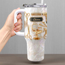 A Master Of Style Hairdresser Salon Tools Mother Of Pearl Mosaic - Personalized 40oz Tumbler With Straw - HAIR027_TBS