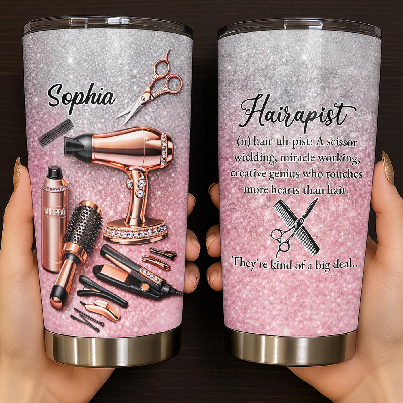 Hairapist Scissor Wielding Miracle Working Hair Stylist Tools Glitter Design - Personalized Custom Stainless Steel Tumbler 20oz 30oz - HAIR063_TB