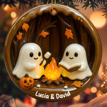 Cozy Halloween Campfire Scene With Ghosts And Pumpkin - Personalized Custom Wood Ornament, Custom Shaped - HALW029_WDO