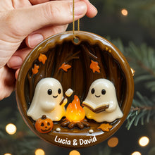 Cozy Halloween Campfire Scene With Ghosts And Pumpkin - Personalized Custom Wood Ornament, Custom Shaped - HALW029_WDO