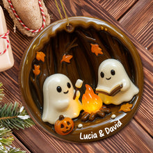 Cozy Halloween Campfire Scene With Ghosts And Pumpkin - Personalized Custom Wood Ornament, Custom Shaped - HALW029_WDO
