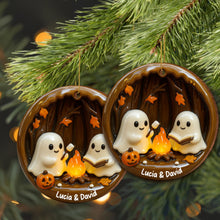 Cozy Halloween Campfire Scene With Ghosts And Pumpkin - Personalized Custom Wood Ornament, Custom Shaped - HALW029_WDO