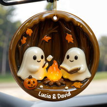 Cozy Halloween Campfire Scene With Ghosts And Pumpkin - Personalized Custom Wood Ornament, Custom Shaped - HALW029_WDO