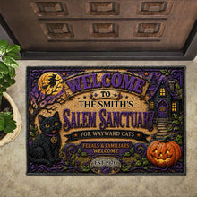 Welcome To Our Salem Sanctuary Black Cat And Pumpkin - Personalized Custom Doormat - HALW110_DRM