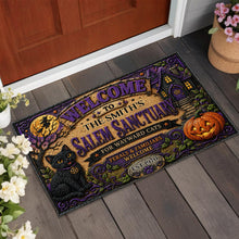 Welcome To Our Salem Sanctuary Black Cat And Pumpkin - Personalized Custom Doormat - HALW110_DRM