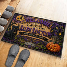 Welcome To Our Salem Sanctuary Black Cat And Pumpkin - Personalized Custom Doormat - HALW110_DRM