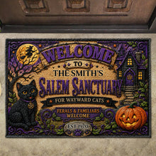 Welcome To Our Salem Sanctuary Black Cat And Pumpkin - Personalized Custom Doormat - HALW110_DRM