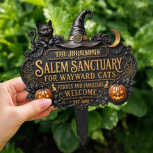 Salem Sanctuary For Wayward Cats Black Cat Pumpkin Witch Hat - Personalized Metal Garden Stake - HALW111_MEGSTA