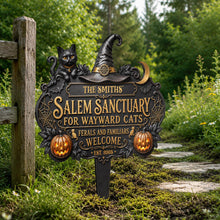 Salem Sanctuary For Wayward Cats Black Cat Pumpkin Witch Hat - Personalized Metal Garden Stake - HALW111_MEGSTA