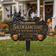 Salem Sanctuary For Wayward Cats Black Cat Pumpkin Witch Hat - Personalized Metal Garden Stake - HALW111_MEGSTA