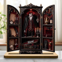 Vampire's Hidden Lair Of The Undead With Gothic Suit And Coffin - Personalized Custom 2-Layer Wood Plaque With Flat Base - HALW113_WPLA