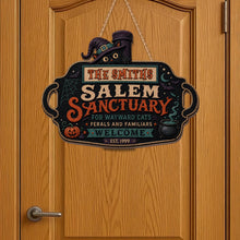 Salem Sanctuary For Wayward Cats With Witch Cat And Pumpkin - Personalized Custom Shaped Wood Sign - HALW146_WSIGN