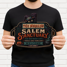 Salem Sanctuary For Wayward Cats With Witch Cat And Pumpkin - Personalized Custom Shaped Wood Sign - HALW146_WSIGN