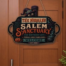 Salem Sanctuary For Wayward Cats With Witch Cat And Pumpkin - Personalized Custom Shaped Wood Sign - HALW146_WSIGN