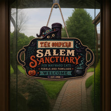 Salem Sanctuary For Wayward Cats With Witch Cat And Pumpkin - Personalized Custom Shaped Wood Sign - HALW146_WSIGN