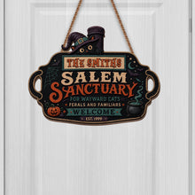Salem Sanctuary For Wayward Cats With Witch Cat And Pumpkin - Personalized Custom Shaped Wood Sign - HALW146_WSIGN
