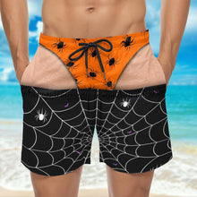 Spooky Vibes Creepy Spiders And Webs Funny Illusion Design - Personalized Men's Beach Shorts - HALW166_MEBES