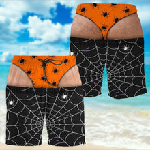 Spooky Vibes Creepy Spiders And Webs Funny Illusion Design - Personalized Men's Beach Shorts - HALW166_MEBES