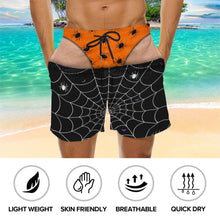 Spooky Vibes Creepy Spiders And Webs Funny Illusion Design - Personalized Men's Beach Shorts - HALW166_MEBES