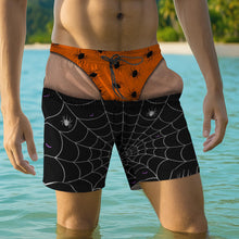 Spooky Vibes Creepy Spiders And Webs Funny Illusion Design - Personalized Men's Beach Shorts - HALW166_MEBES