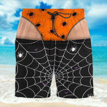 Spooky Vibes Creepy Spiders And Webs Funny Illusion Design - Personalized Men's Beach Shorts - HALW166_MEBES
