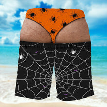 Spooky Vibes Creepy Spiders And Webs Funny Illusion Design - Personalized Men's Beach Shorts - HALW166_MEBES