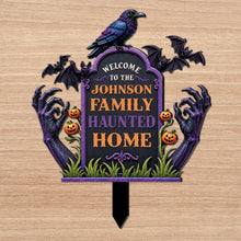 Welcome To Our Family Haunted House Raven Bats Zombie Hands - Personalized Metal Garden Stake - HALW177_MEGSTA