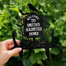 Welcome To Our Haunted Home With Pumpkins And Bats - Personalized Metal Garden Stake - HALW185_MEGSTA