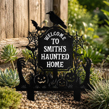 Welcome To Our Haunted Home With Pumpkins And Bats - Personalized Metal Garden Stake - HALW185_MEGSTA