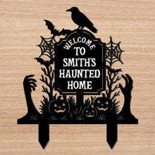Welcome To Our Haunted Home With Pumpkins And Bats - Personalized Metal Garden Stake - HALW185_MEGSTA