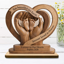 Too Beautiful For Earth Heart Baby Feet Angel Wings - Personalized Custom 2-Layer Wood Plaque With Flat Base - HME586_WPLA