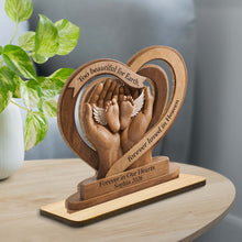 Too Beautiful For Earth Heart Baby Feet Angel Wings - Personalized Custom 2-Layer Wood Plaque With Flat Base - HME586_WPLA