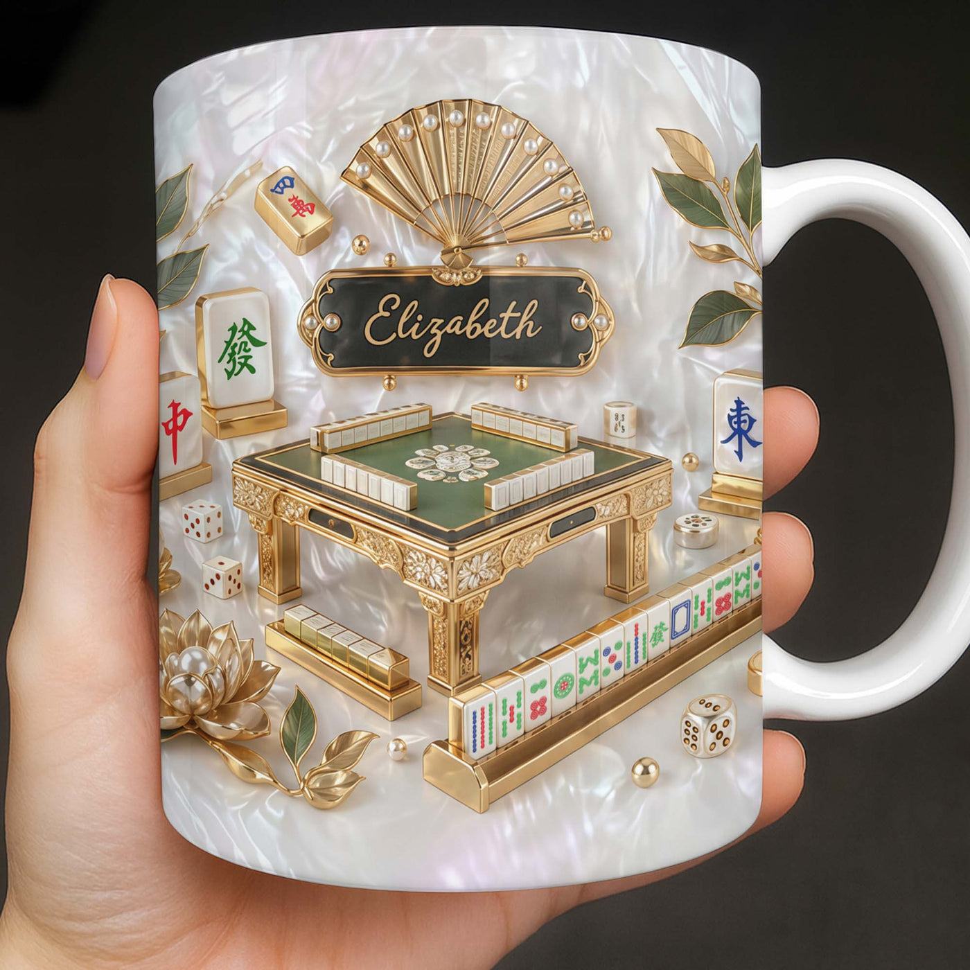 Mahjong A Game Of Strategy And Beauty With Mother Of Pearl Tiles And Fan - Personalized Custom Coffee Mug - HOB219_MG