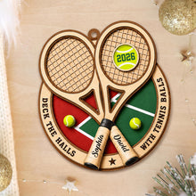 Deck The Halls With Tennis Balls Rackets And Court - Personalized Custom Wood Ornament, Custom Shaped - HOB373_WDO